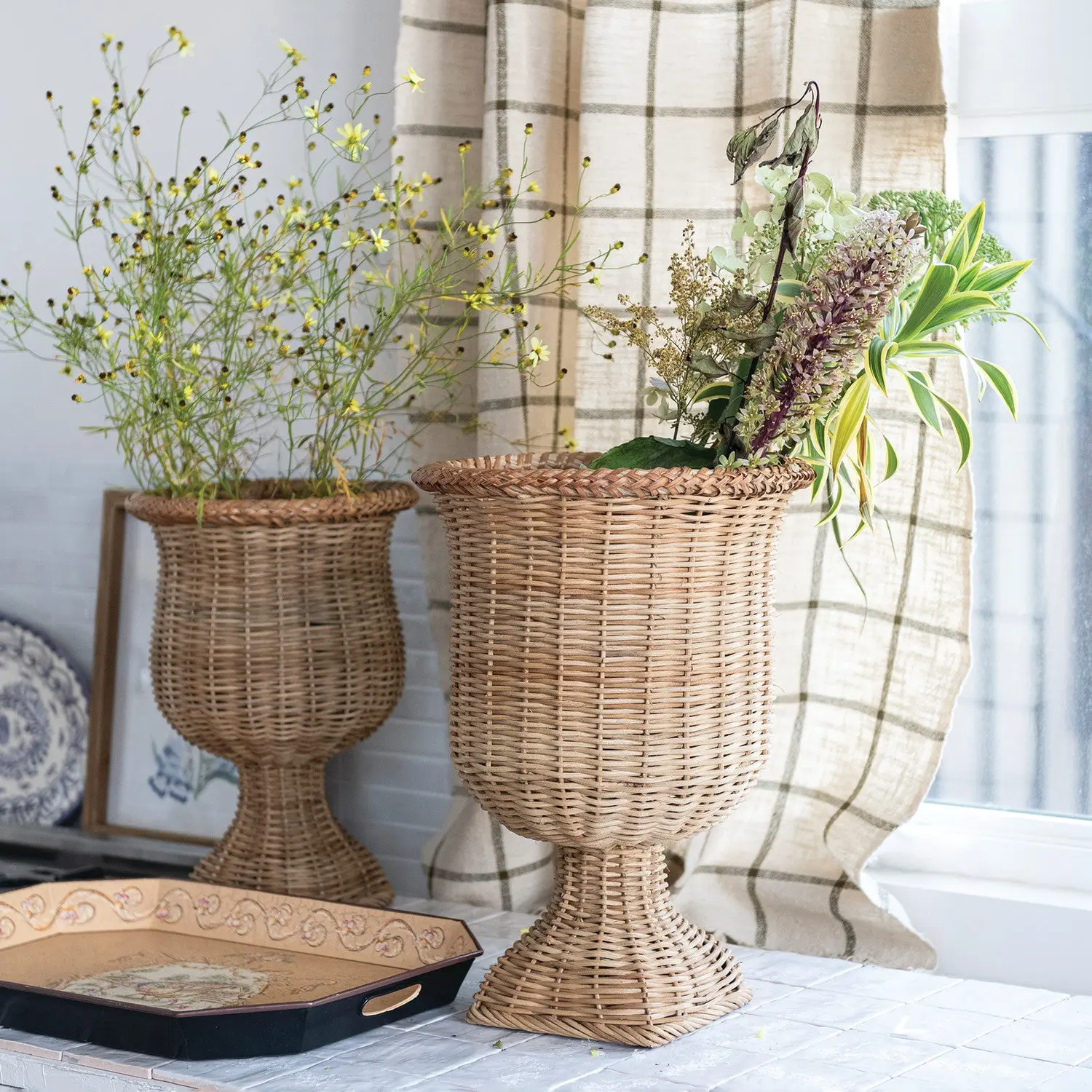 Natural Rattan Urn, 2 Size Options Natural Rattan Urn, 2 Size Options