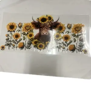 Cow with Sunflowers Decal - Decorative Sticker Featuring a Cow amidst Sunflower Blossoms