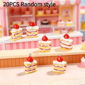 20pcs Mini Napoleon Strawberry Cake DIY Decorations, Realistic Sweet Shop Display Items, Tabletop Ornament, Food Play Accessories