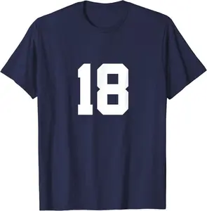 Number 18 Sports Team Jersey Number T-Shirt, Top, Cotton, Short Sleeve Sweatshirt, Hoodie, Comfort Colors