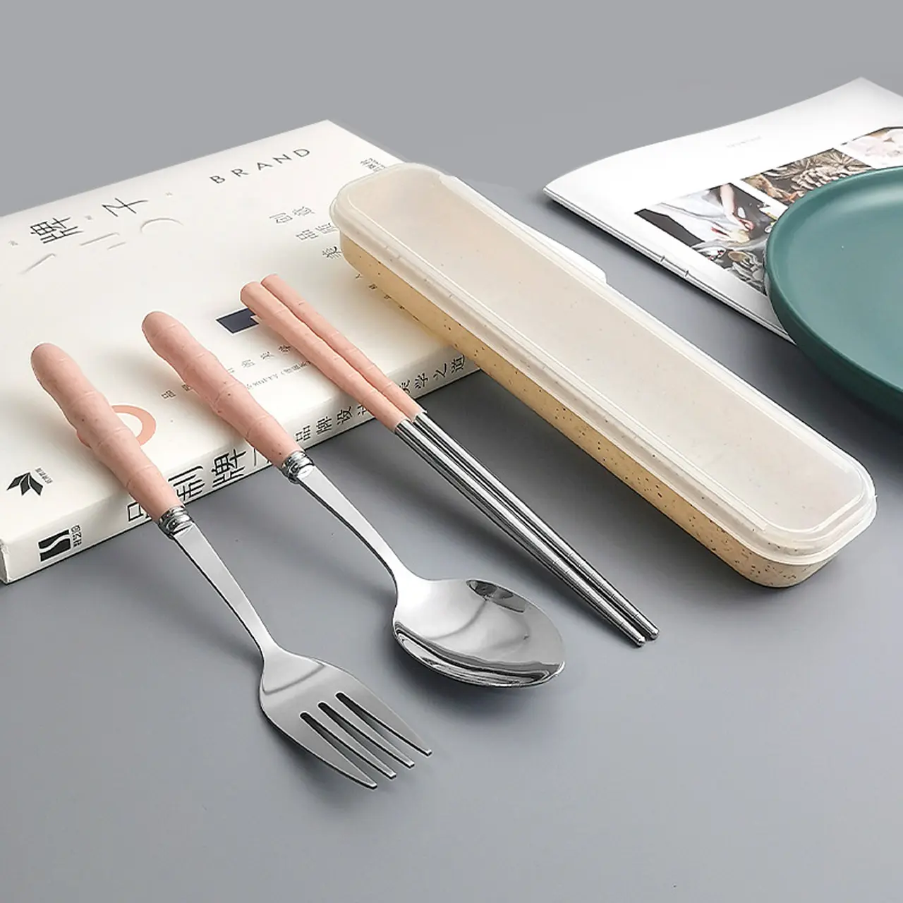 Reusable Travel Cutlery Set with Case, 4-Piece Stainless Steel Portable Utensils, BPA Free for Travel, Picnic, Camping and Gift