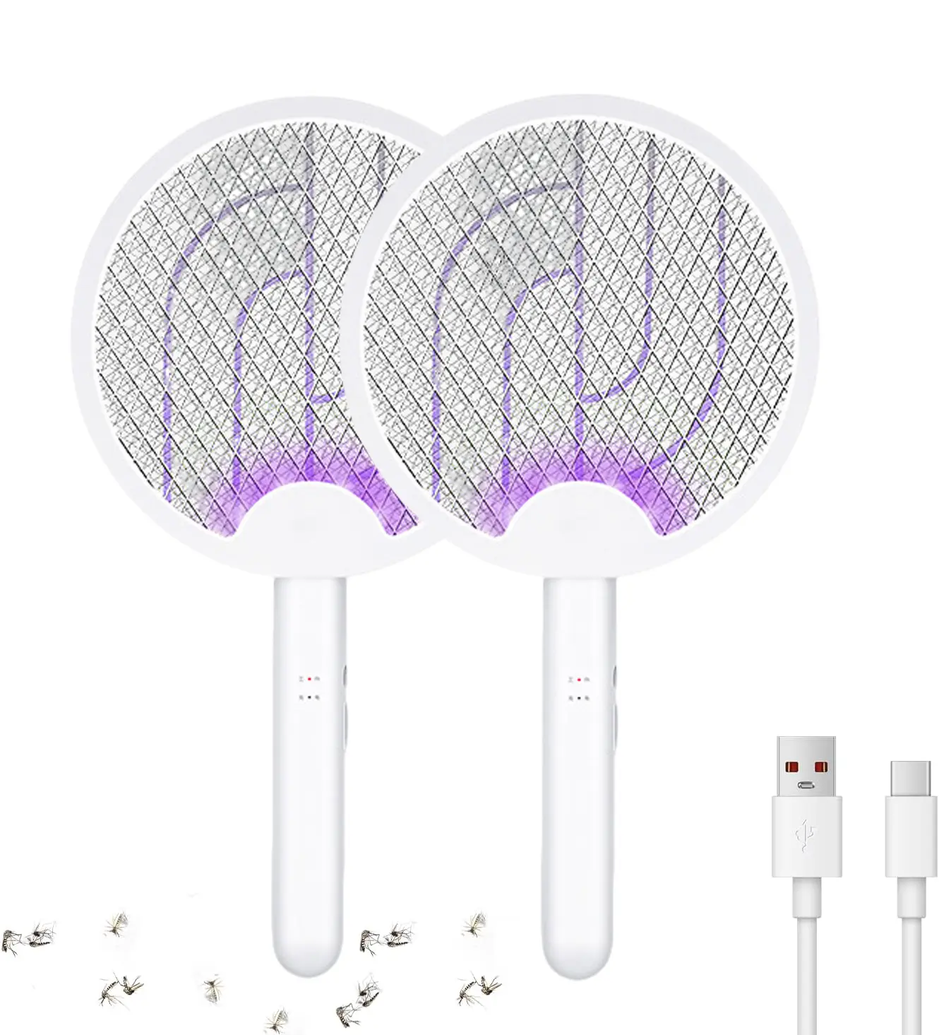 2-in-1 Foldable Rechargeable Electric Mosquito Killer Racket with Purple Light, Bug Zapper for Home, Patio, Outdoor Use (Outdoor Bug Zapper for Camping)