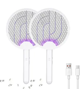 2 in 1 Mosquito Killer Racket Foldable Electric Fly Swatter with Purple Light Rechargeable  Electric Fly Swatter Indoor for Home Patio Backyard Camping Use