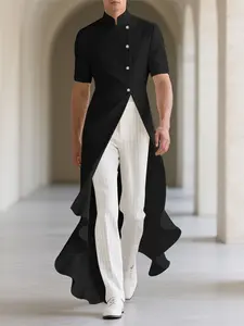 INCERUN Men's Fashion Pleated Long Sleeve Short Jacket Coats, Stylish Casual Wear, Perfect for Daily, Comfortable and Trendy Design