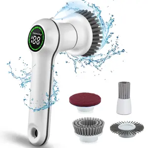Electric Spin Scrubber, Cleaning Brush,Power Shower Scrubber with 4 Replaceable Heads and 2 Speeds, for Bathroom, Kitchen, Floor, Tile (White)