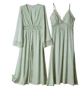 French-style long sexy camisole nightdress for women, summer high-end with chest pads, pure desire style home wear, ice silk women's pajamas