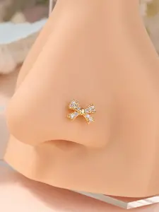 Cute Bow L-Shaped Nose Stud, Shiny Cz 18k Plated, 20g Nose Ring, Hypoallergenic, Comfortable, Daily Wear Jewelry, Nose Piercing Jewelry