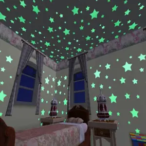100Pcs Luminous Decorative Wall Stickers Glow In The Dark Stars Stickers Starry Sky Pattern For Kids Baby Rooms Colorful Fluorescent Home Room Decor Decals Sticker Sheets