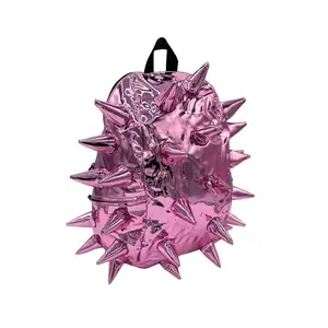 Mirror Mirror - Pink Metallic PU Spike Backpack with Large Capacity and Padded Laptop/Tablet Sleeve