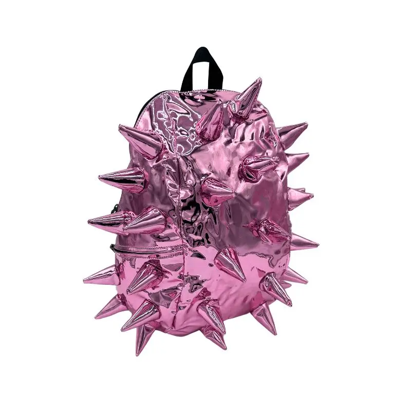 Mirror Mirror - Pink Metallic PU Spike Backpack with Large Capacity and Padded Laptop/Tablet Sleeve