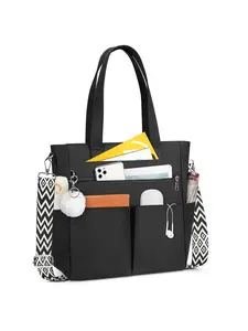 Velvet Ball Decorated Canvas Tote Bag, Women's Zippered Work Bag, Casual Commuter Bag, Large Laptop Tote Bag, Ideal for Travel, Teachers, College Students