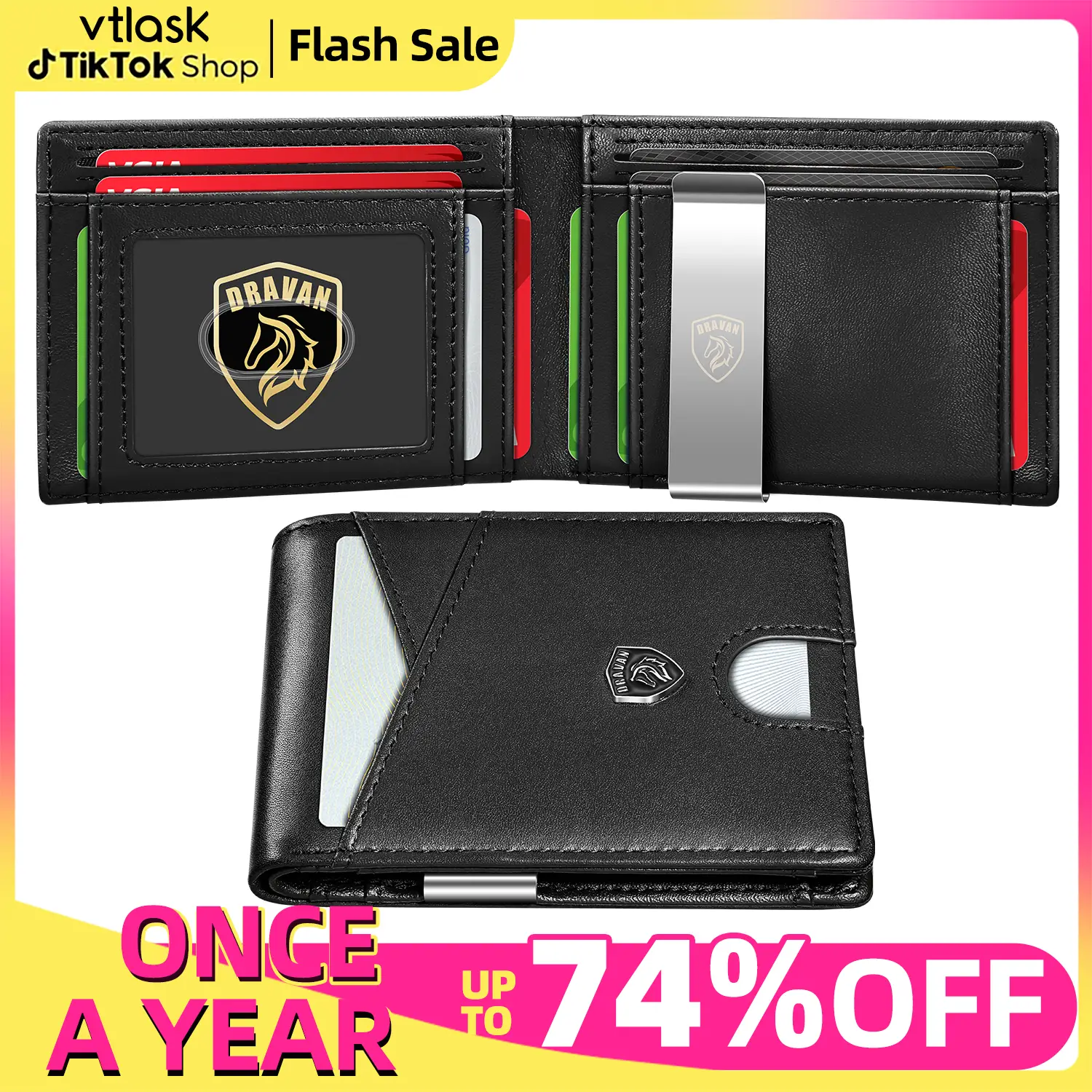 VTLASK 2025 Ultra-thin Mens Wallet for Men billetera de hombre with 11 Slots Minimalist Rfid Blocking Leather Bifold Cardholder with Gifts Box