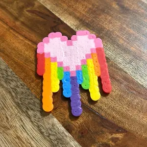 Dripping heart rainbow keychain made from perler beads