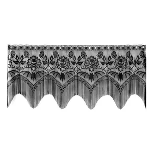 Gothic Halloween Skull Bat Fringe 60x22 Lace Curtain Valance 4-Way Black - Perfect for Gothic or Halloween Decor