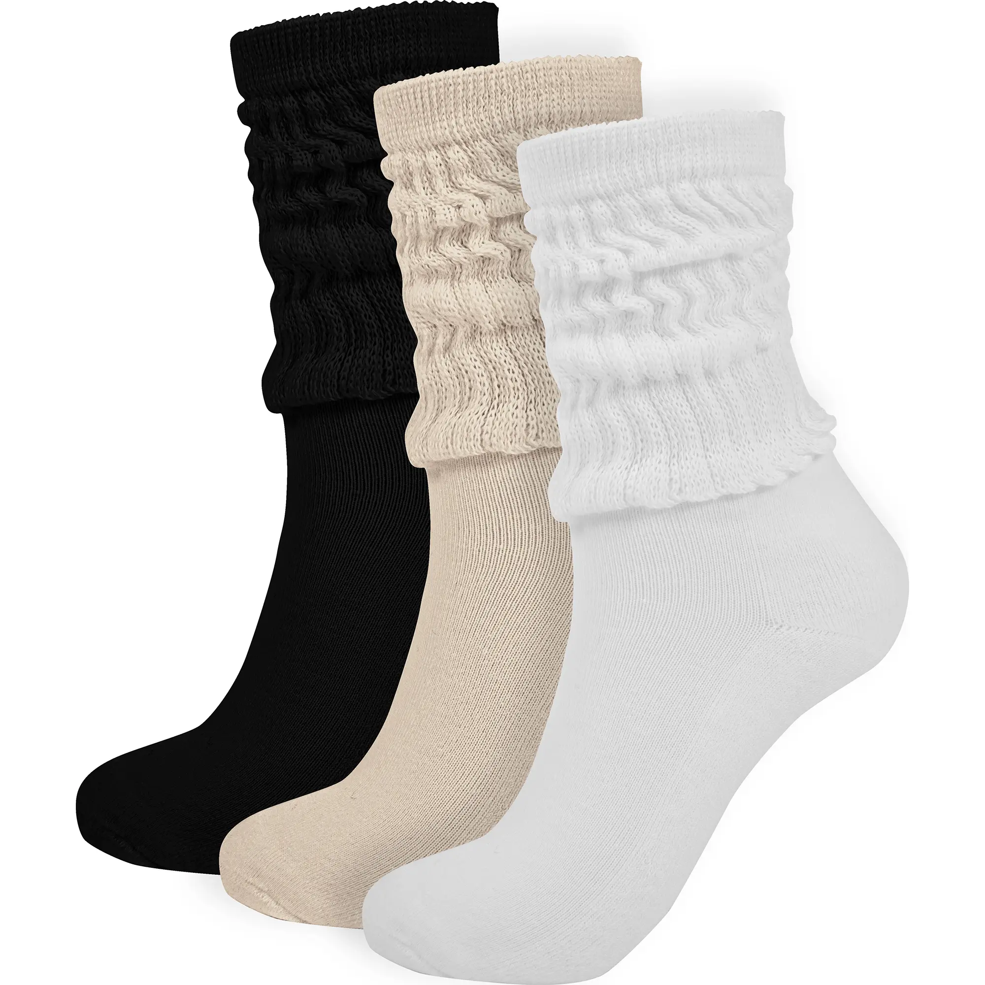 BomKinta Women Ruffle Knit Scrunch Slouch Socks 3 Pack, Mid Calf Frilly Breathable Fold Socks, Casual Daily Socks Matching Jeans & Boots