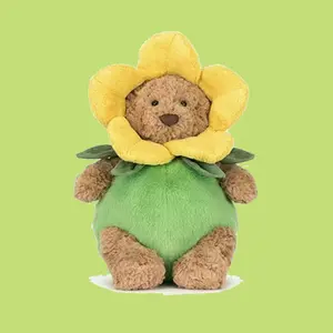 Limited Spring and Autumn New Product Barcelona Bear Narcissus Flower Set Plush Toy Doll Sunflower Doll Cute Plush Doll Soothing Plush Toy Stuffed Animal Birthday Gift Cuddly Teddy Bear