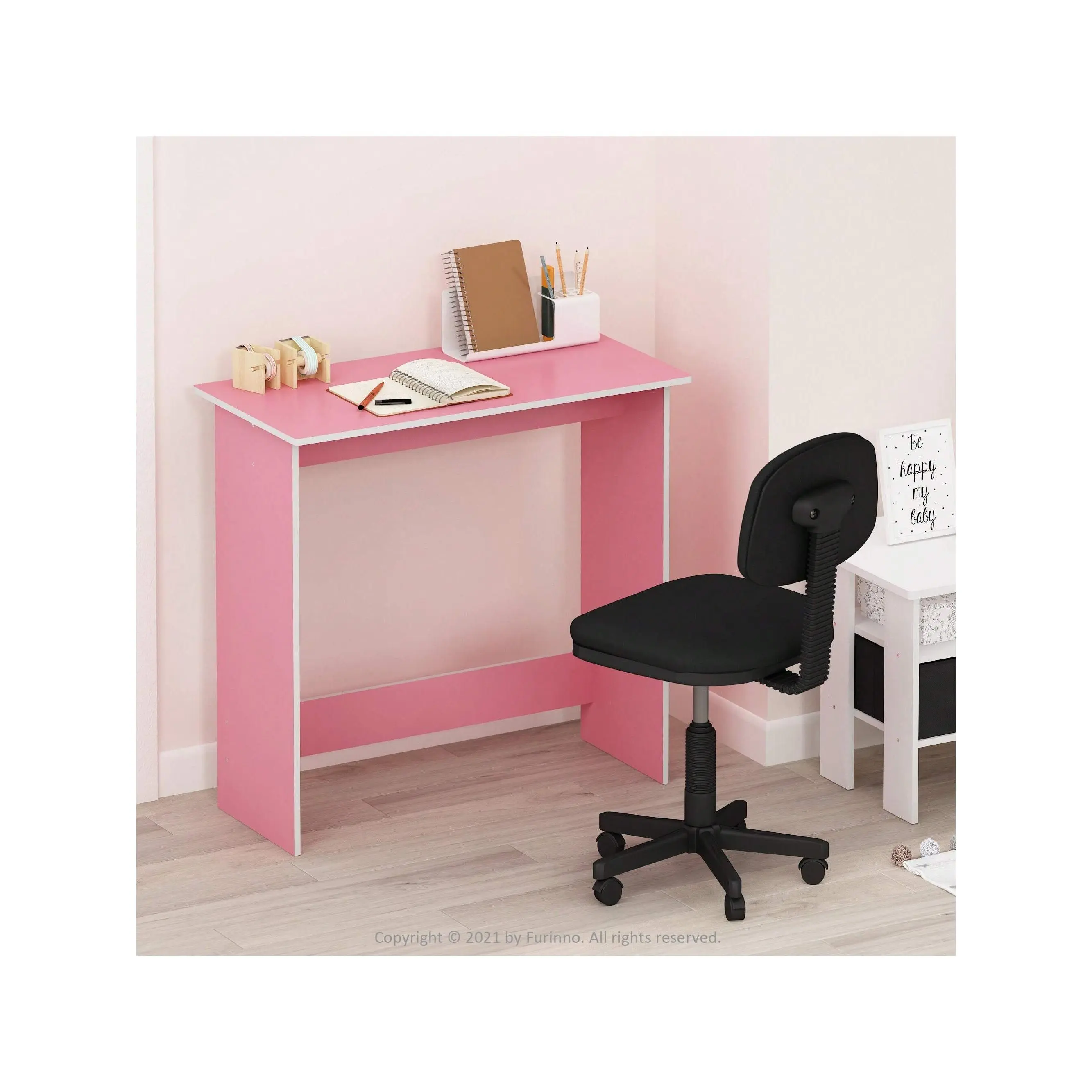 Simplistic Study Table Small Computer Desk Kids Reading Desks For Office, Home, Bedroom, Pink/Whit