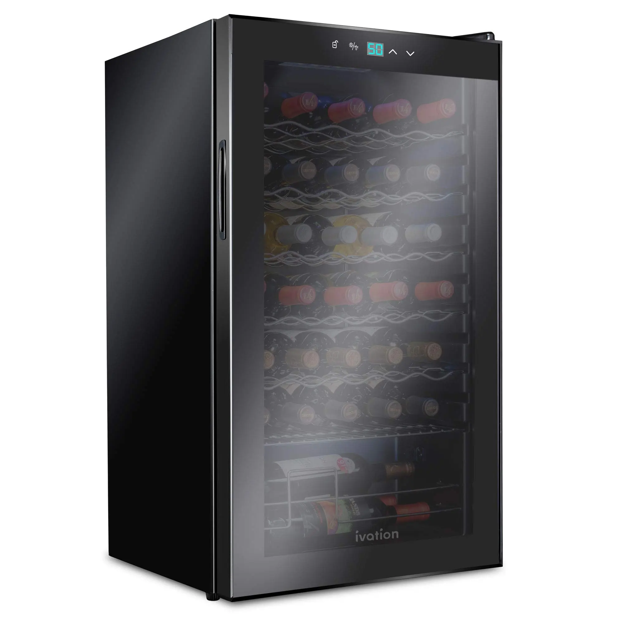 Ivation 34 Bottle Compressor Wine Cooler Refrigerator | Large Freestanding Wine Cellar For Red, White, Champagne or Sparkling Wine | 41f - 64f Touch Digital Temperature Control Fridge Glass Door Black