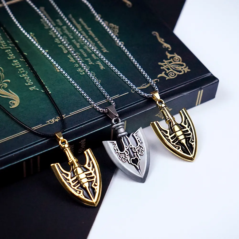 JOJO's Bizarre Adventure Arrow Gold-Tone Statement Medal Necklace, Unisex Chain Jewelry Necklace for Gifting (Fashion Costume Accessories), Chain Jewelry Necklaces, Gold-Tone Statement Medal Necklaces