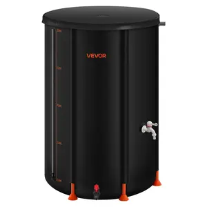 VEVOR Collapsible Rain Barrel, Summervibes,Summervibes, 100 Gallon Portable Rain Water Collection Barrel, 1000D PVC Rainwater Collection System, Garden Water Catcher Tank Storage Container with Spigot & Overflow Kit, Black