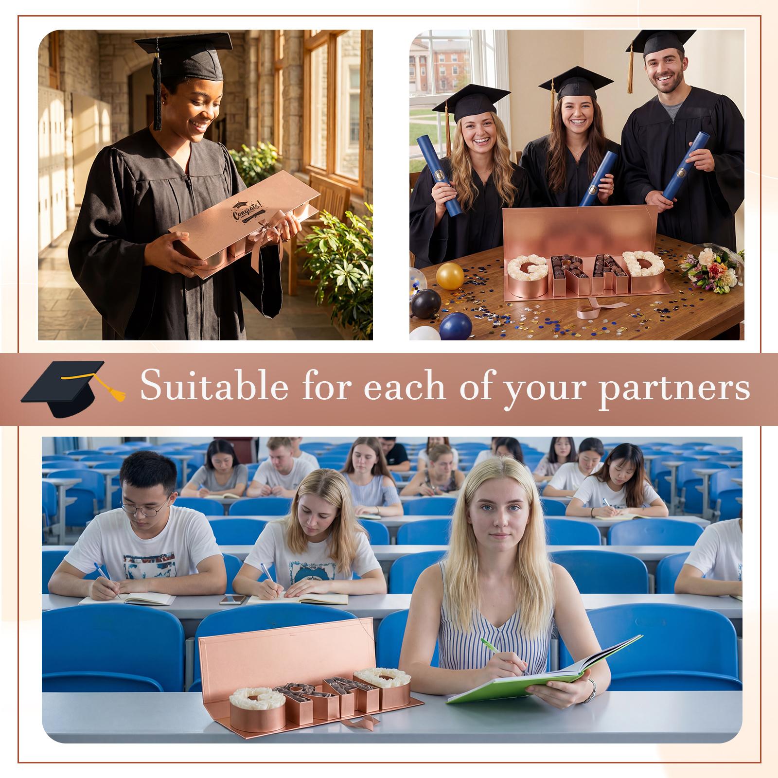 DIY Graduation Gift Box Empty Grad Letter Large Box Graduation Flower Gift Box Candy Cookie Chocolate Gift Box with Ribbon Favor for Boyfriend Son Daughter Graduation Birthday Class Reunion Party Supplies