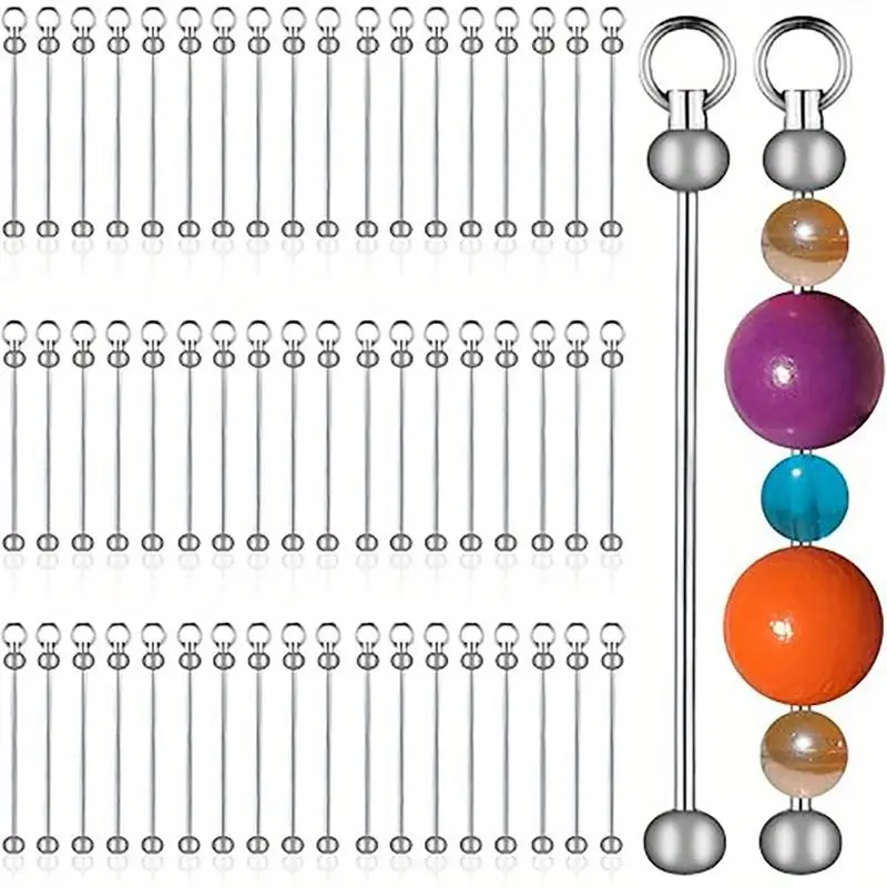 30 Pcs Blank Beaded Keychain Bars DIY Keychain Accessories Metal Beaded Keychain Detachable Key Chain for Pendant DIY Crafts Jewelry Making Gift Durable