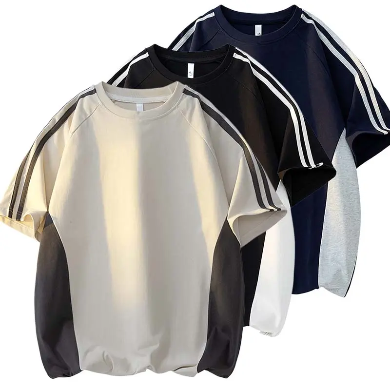 Men's American Side Stripe Panel Raglan Sleeve Crew Neck Short Sleeve Tee, Sporty Casual Versatile Top, Drapey Breathable Fabric, Street Fashion Summer Daily Outfit men's summer t shirts # SummerWins # fathersdaygift