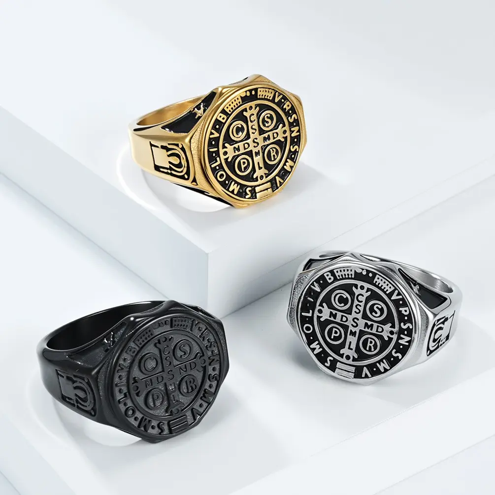 St. Benedict Exorcism Biker Ring, Heavy Stainless Steel | Men's Jewelry | Retro Style | Fashionable | Waterproof & Corrosion-Resistant Material | A Perfect Gift Choice