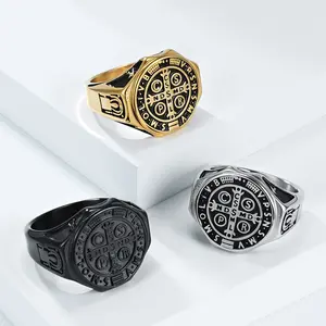 St. Benedict Exorcism Signet Ring, Stainless Steel | Retro Style | Men's Jewelry | Gift For Him | Waterproof & Corrosion-Resistant Material