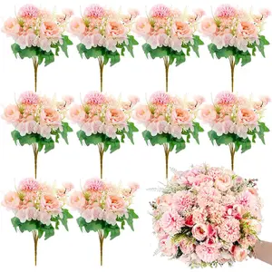 12 Bundles Peonies Artificial Flowers Silk Flowers Fake Peony Bouquet Faux Peonies Flowers Bulk for Wedding Centerpiece Table Decorations (Pink)