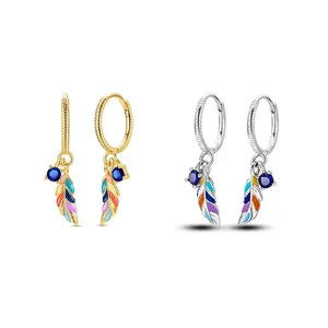 MULA Bohemian colorful feather earrings | 925 Silver-plated and platinum plated | with enamel and zircon | individual and eye-catching light luxury jewelry | ideal gift for women