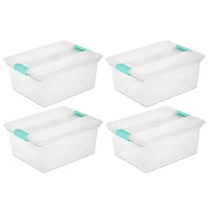 Sterilite Deep Plastic Stackable Storage Bin w/ Clear Latch Lid, Clear (4 Pack) Boxes Container Sterilite Deep Plastic Stackable Storage Bin w/ Clear Latch Lid, Clear (4 Pack) Boxes Container