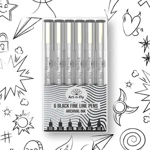 Art-N-Fly Micro Pen Set - 6 Assorted Sizes - Black Ink Fineliner Pens | Waterproof, No Bleed & Quick-Dry Fine Point Pen with Japanese Archival Pigment Ink for Drawing, Sketching, Manga, Illustration Art-n-Fly
