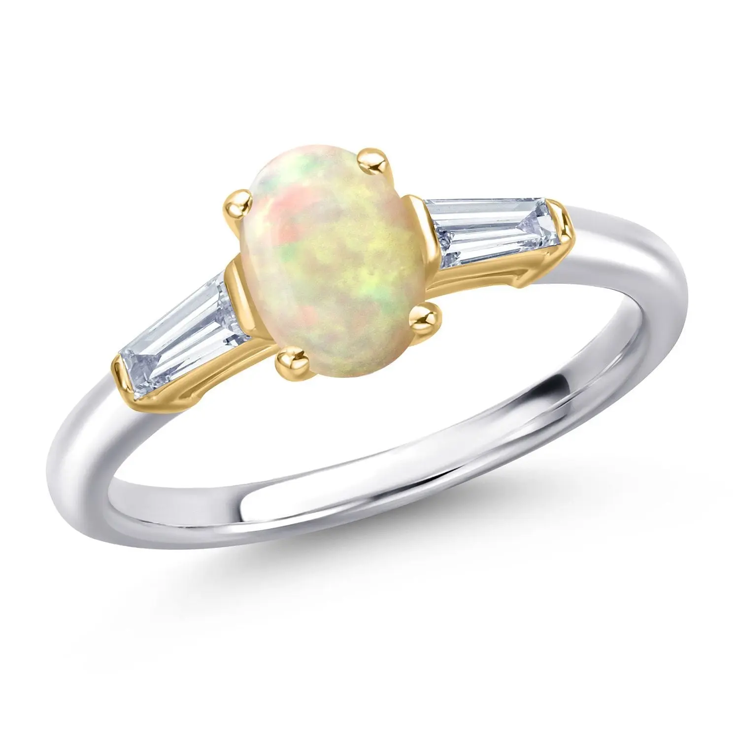 Gem Stone King 925 Silver and 10K Yellow Gold Gemstone Birthstone and Lab Grown Diamond Engagement Ring For Women | Oval 7X5MM | Available in Size 5,6,7,8,9, Matching Birthstone Ring, Oval Shaped Ring