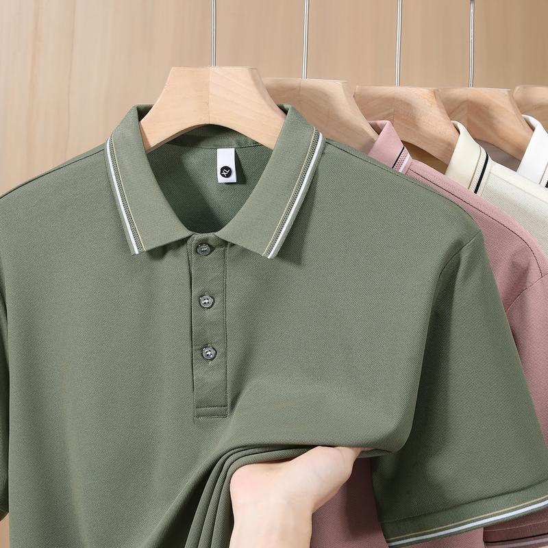 LIFE KEEPS MOVING Men's Regular Fit Solid Color Buttoned Sports Polo Shirt, Short Sleeve Turn-Down Collar Top, Suitable for Golf Outdoor Activities, Casual Comfortable Breathable Menswear