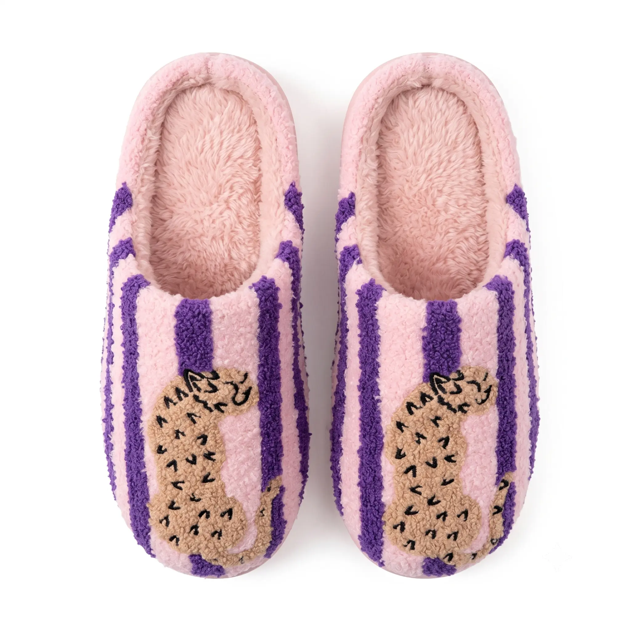 Women’s Retro Striped & Leopard Fuzzy Slippers, Super Soft Fluffy Lined Closed Toe House Shoes, Warm Cozy Anti Slip Indoor Bedroom Slippers, Winter Holiday Gift for Women
