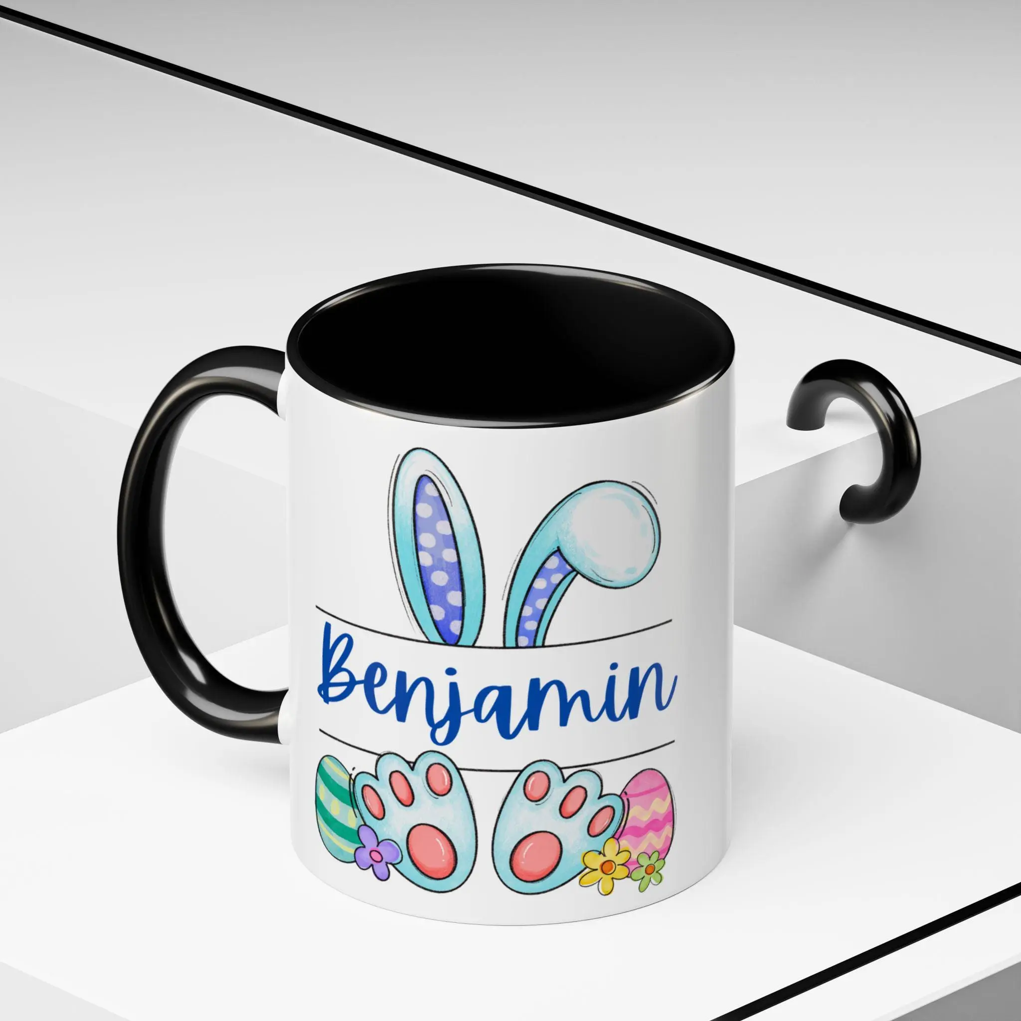 Custom Bunny Ceramic Mug – Personalized Easter Name Cup with Ears & Paws – Cute Spring Gift for Boys & Girls - Drink