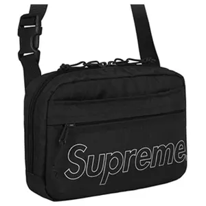Supreme FW18 Week 0 Logo Nylon Crossbody Bag with Zipper Closure for Men and Women in Black