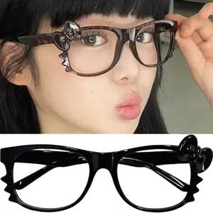 New Y2K Leopard Print Black Eyeglass Frame Women Girls Retro Bow Tie Eye Glasses Without Lens  Cosplay Party Eyeglasses Frame
