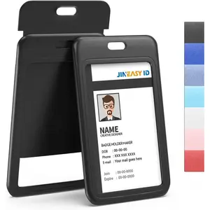 ID 2 Pack Hard Plastic ID Badge Holder Vertical Card Holder for Work Key Cards, Heavy Duty, Black