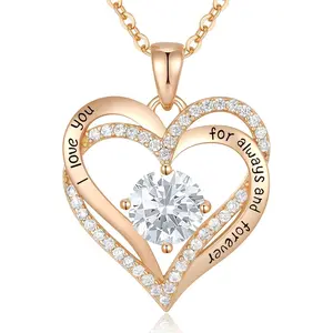 Forever Love Heart Necklaces for Women, Wedding Anniversary, Birthday Mothers Day Gifts for Mom, Mother, Wife, Girlfriend, S925 Silver Jewelry with Birthstone Pendant