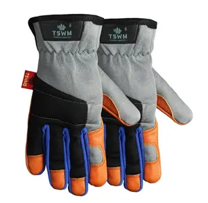 Leather Palm Work Gloves – Cowhide Grip Safety Gloves, Breathable Stretch Industrial Gloves
