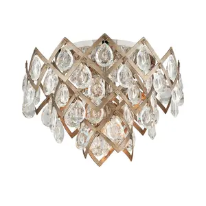 Tiara Semi-Flush Ceiling Light With Hand-Crafted Iron Frame And Sparkling Crystals In Vienna Bronze Finish