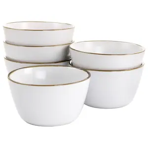 Elama 6-Piece Stoneware Bowl Set in Matte with Gold Rim