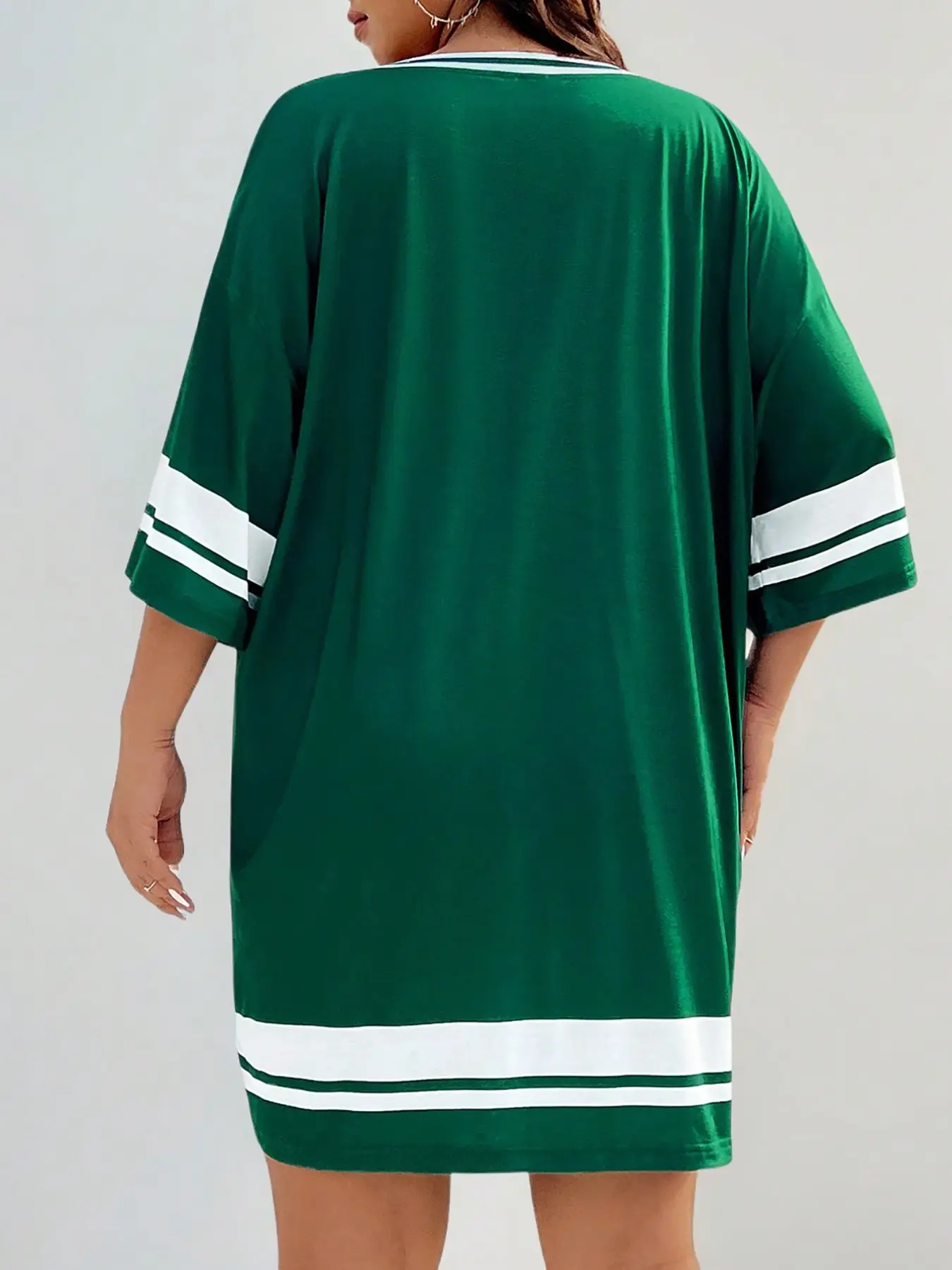 American College Style 98 Number Print Plus Size Knit Jersey Dress,  Colorblock V Neck Loose Long Top, Casual Streetwear Womenswear for Curvy  Women - TikTok Shop