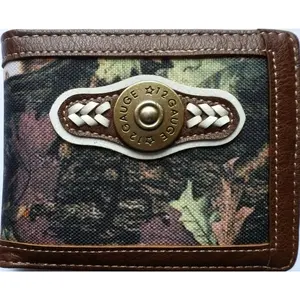 Men’s Western Bifold Wallet Bullet Design Checkbook Style in Camo Brown