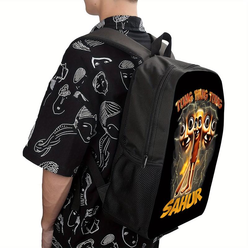 Tung Tung Tung Sahur Printed Backpack - Lightweight Durable Polyester Travel Backpack with Adjustable Straps & Separate Laptop Compartment, Stylish Commuter & College Essentials, Vibrant Graphic Design, Backpack for Travel, Quality Construction