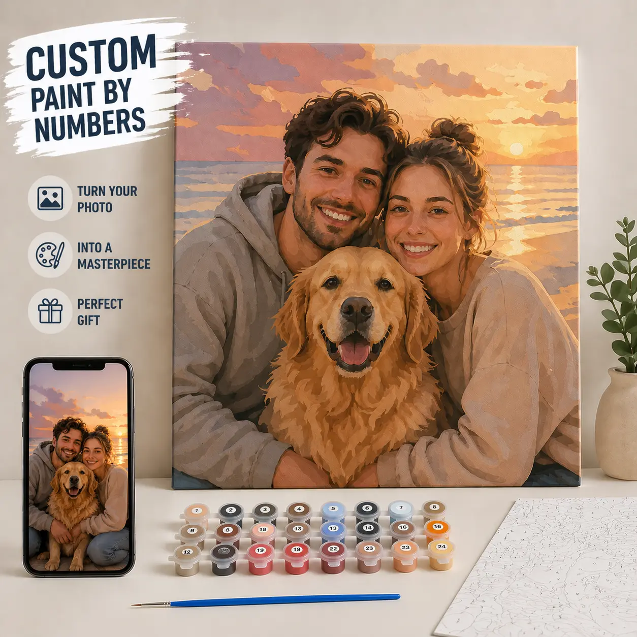 Custom Paint by Numbers Kit from Your Photo DIY Personalized Canvas Painting Gift for Couples Family & Pets Perfect Masterpiece Creation