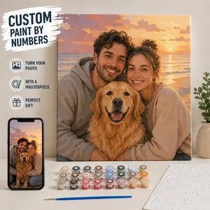 Custom Paint by Numbers Kit from Your Photo DIY Personalized Canvas Painting Gift for Couples Family & Pets Perfect Masterpiece Creation