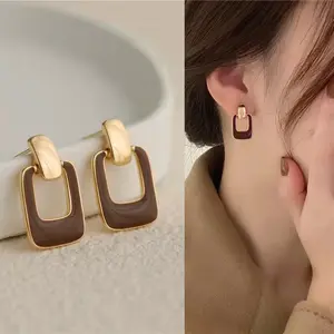Autumn Winter New Brown Earrings Vintage Matte Drop Earrings for Women Metal Fashion Statement Dangle Earring 2022 Trend Jewelry